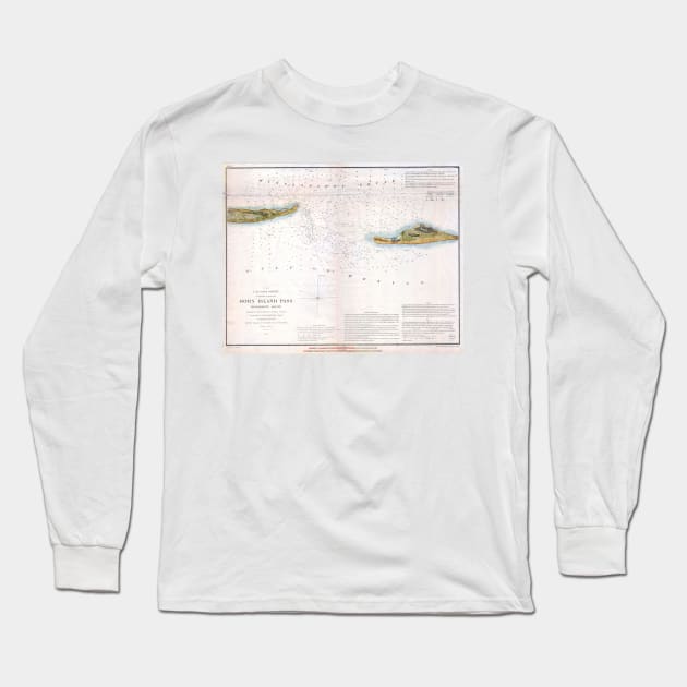 Vintage Map Horn Island Pass MS and LA 1853 Long Sleeve T-Shirt by pdpress